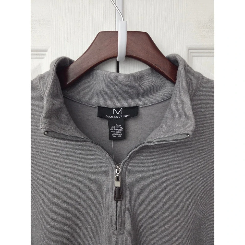 Magaschoni‎ 1/4 Zip Long Sleeve Sweater Top Men Size Large Gray NWT